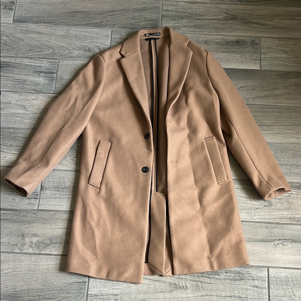 ZARA Tan Trench Coat Medium Classic Double Button